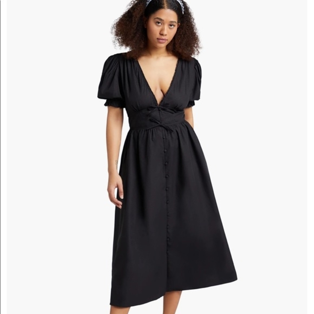 Hill House Sabrina Dress with Puff Sleeves black Swiss Dot
